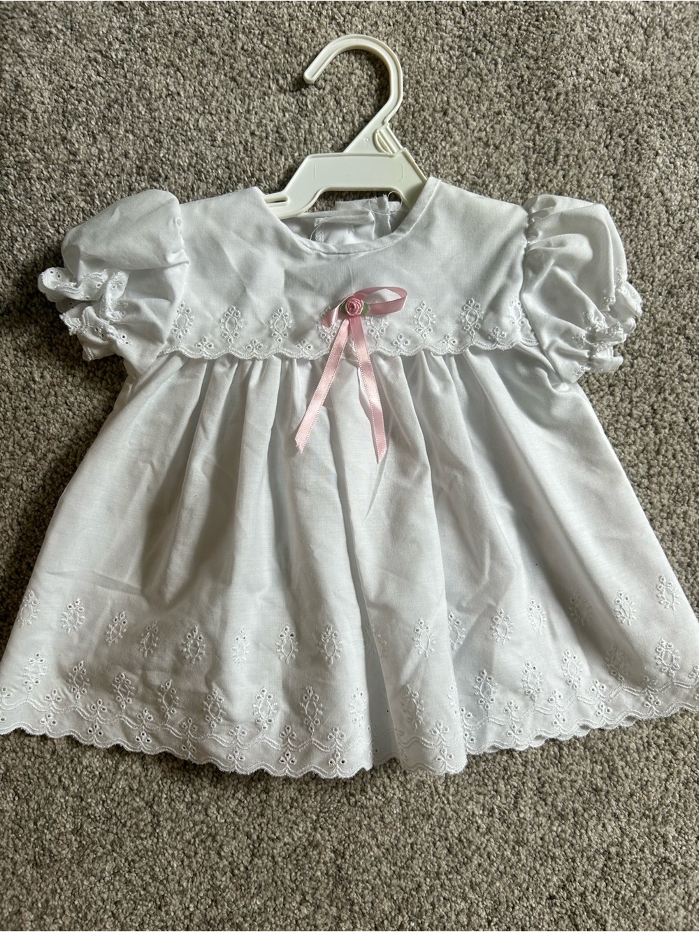 Vintage Alexis White Eyelet Lace Dress with Pink Ribbon Bow